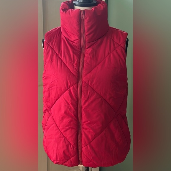 New women’s Sz M red high neck zip up business casual puffer vest jacket - Picture 2 of 7